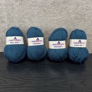 4 Skeins of Pingiun France+ ‎ 50% Wool/50% Acrylic Yarn 3/4 Needle Blue New 50g